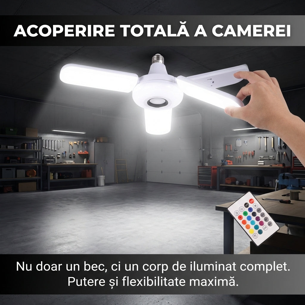 Bec Muzical LED RGB 50W cu Boxă Bluetooth, Telecomandă, Lumini Multicolore Pliabile, Soclu E27