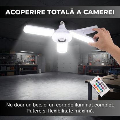 Bec Muzical LED RGB 50W cu Boxă Bluetooth, Telecomandă, Lumini Multicolore Pliabile, Soclu E27