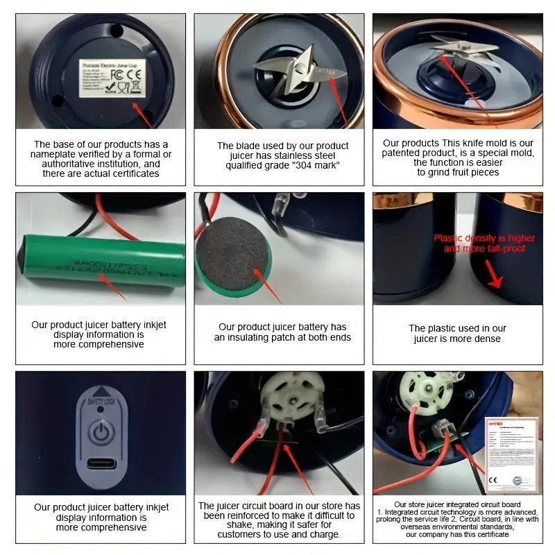 Blender și storcător portabil 2-în-1 reîncărcabil USB - 6 lame, 2 cupe, ideal pentru smoothie-uri și shake-uri