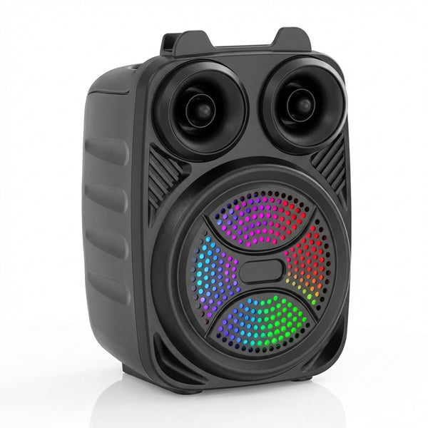 Boxă Portabilă Bluetooth Lexuco cu Suport Telefon, Lumini LED Multicolore, Radio FM, USB/Card TF, 6W, Negru