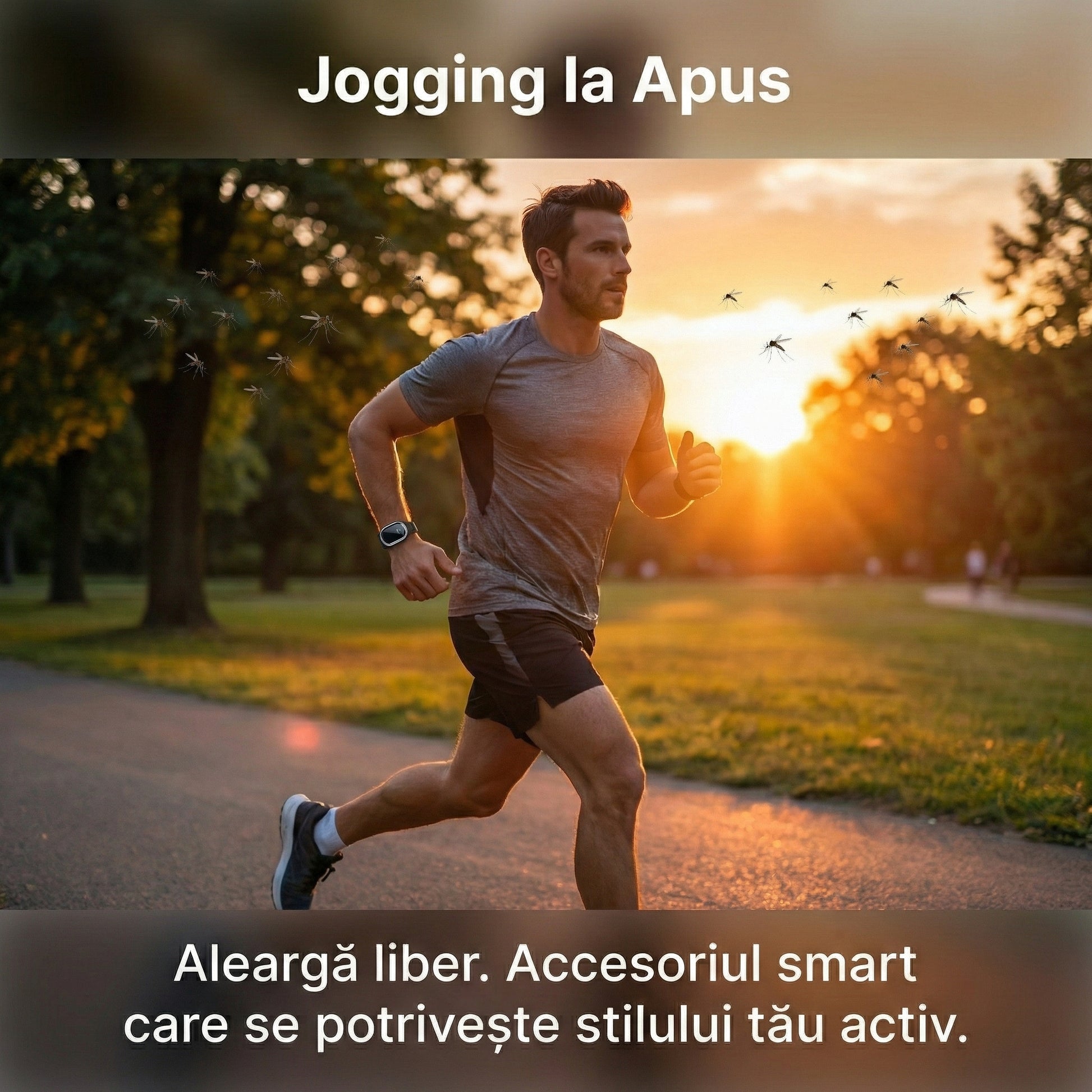 Brățară Inteligentă Anti-Țânțari cu Ultrasunete, Reîncărcabilă USB, Fără Chimicale, Autonomie 130 Ore, Negru