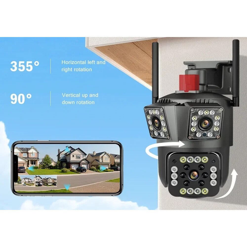 Cameră Supraveghere Tripla PTZ Wi-Fi + 4G cu Triplu Obiectiv, Zoom 5X și Full HD/4K