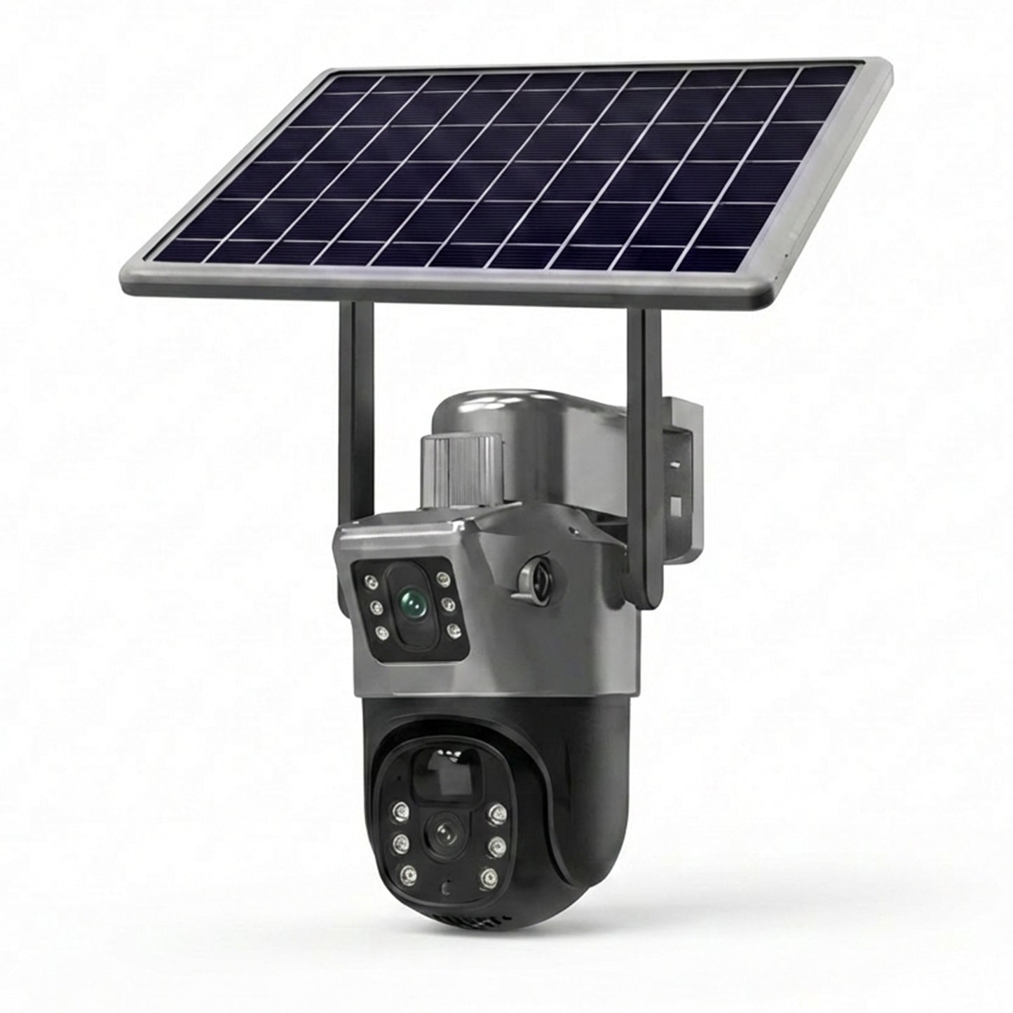 Cameră Supraveghere Solară Dubla WIFI Exterior, Lentilă Dublă 4MP, Detectare Umanoid PIR, Night Vision Color, IP66, Baterie 12000mAh