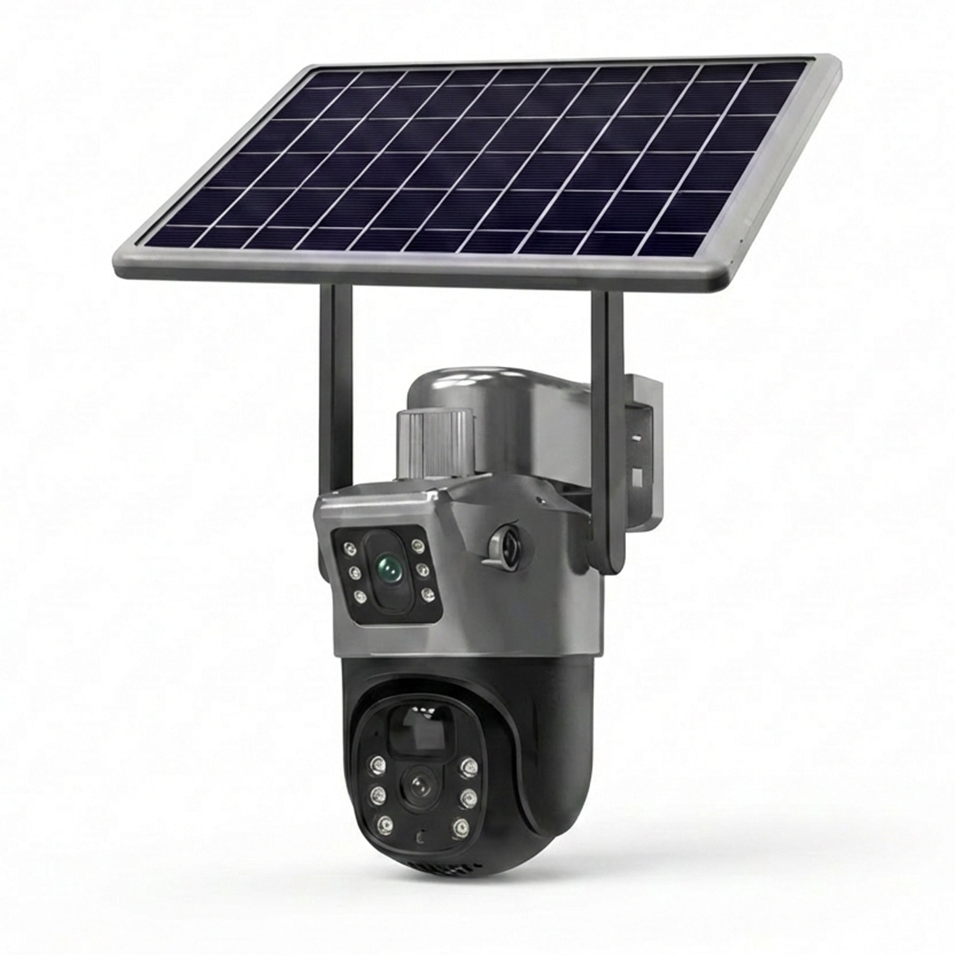 Cameră Supraveghere Solară Dubla WIFI Exterior, Lentilă Dublă 4MP, Detectare Umanoid PIR, Night Vision Color, IP66, Baterie 12000mAh