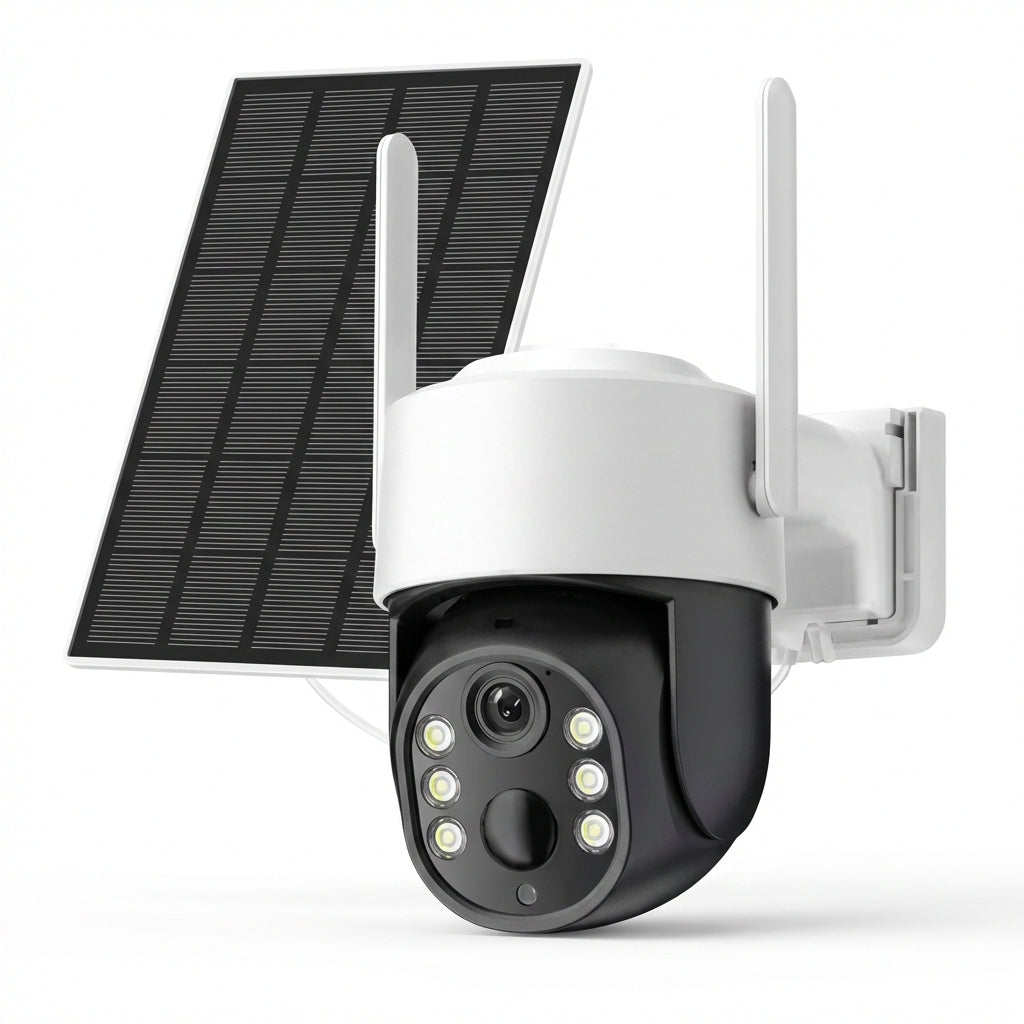 Cameră Supraveghere Solară WiFi PTZ 4MP, Exterior, Acumulator 7800mAh, Detecție Umană PIR, Night Vision Color, IP66, Model TQ5