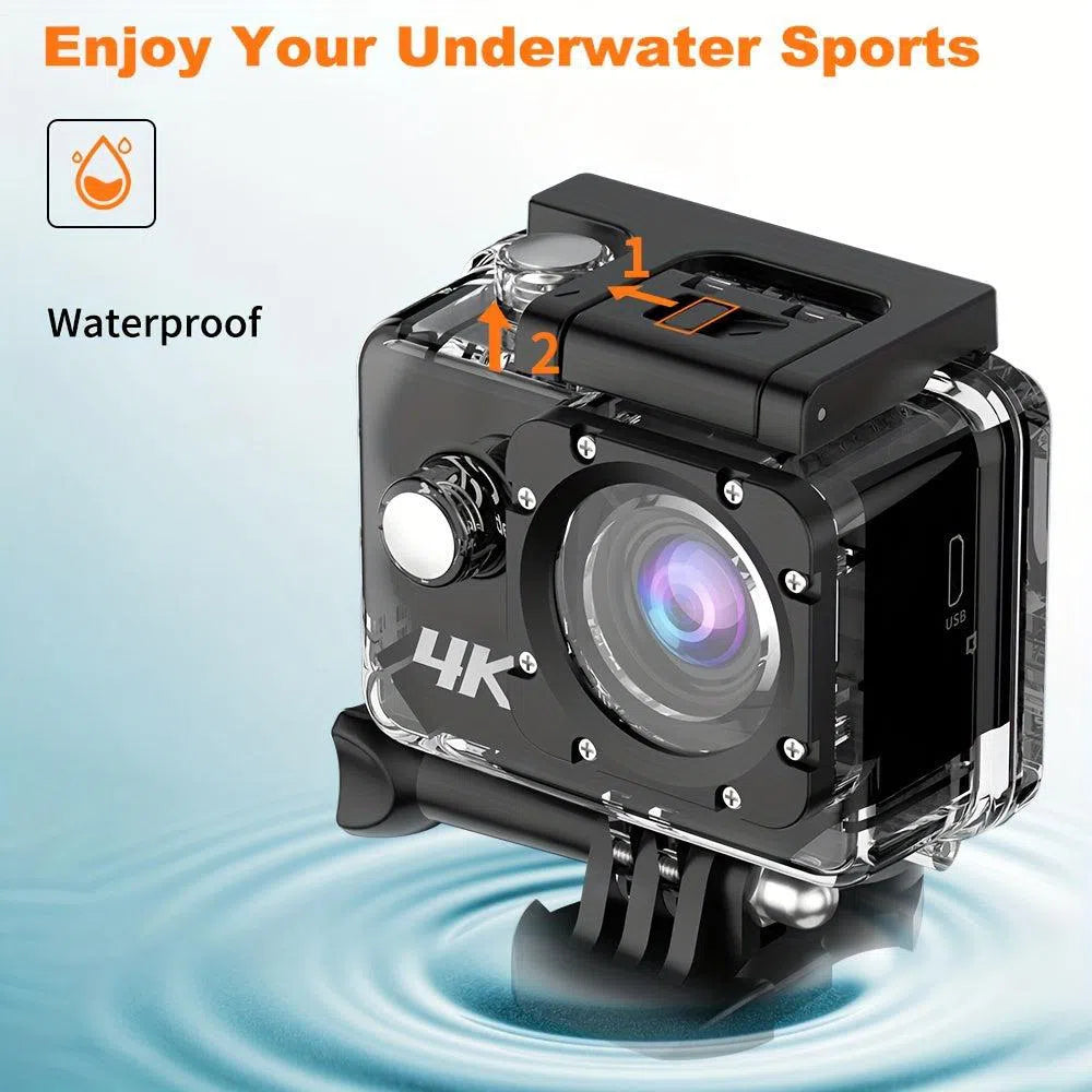 Cameră Video 4K Ultra HD 30FPS Subacvatică – Cameră de Sport Impermeabilă cu Wi-Fi și Card de Memorie 32GB