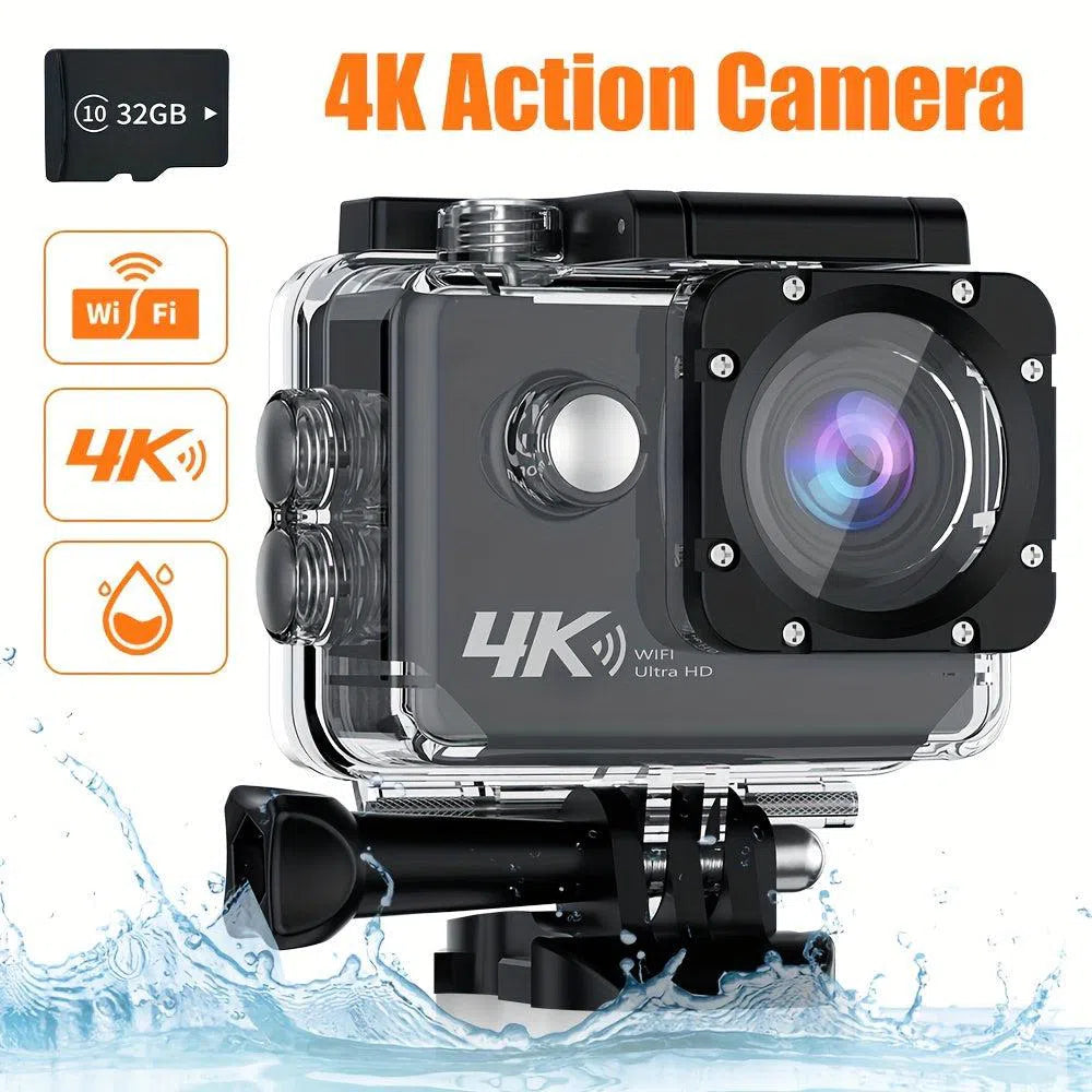 Cameră Video 4K Ultra HD 30FPS Subacvatică – Cameră de Sport Impermeabilă cu Wi-Fi și Card de Memorie 32GB