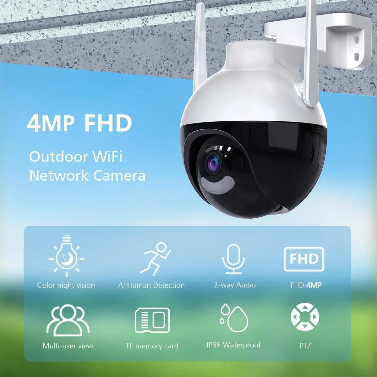 Cameră WiFi Full HD 4MP, 360° cu Detectare Umană și Recunoaștere Facială, Rezistentă la Apă