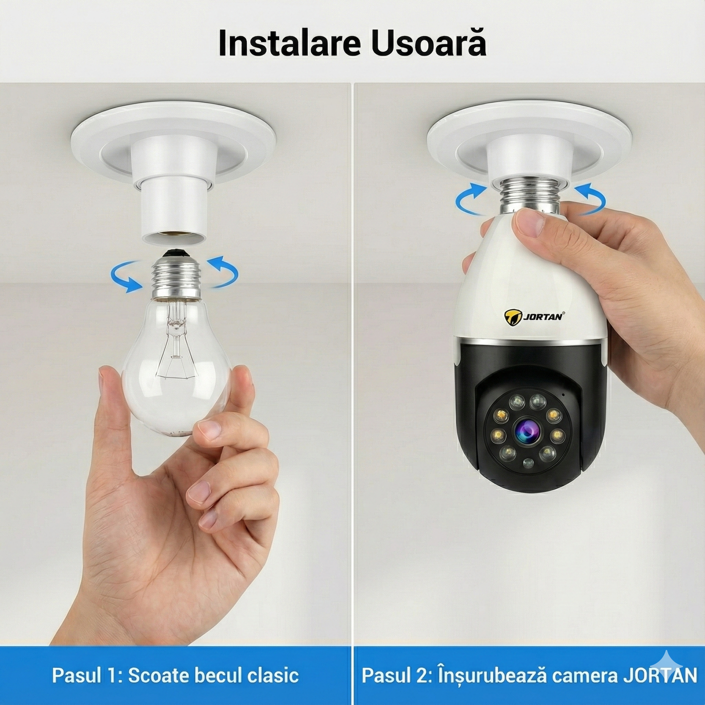 Camera Wifi tip Bec Jortan 2 Megapixeli Instalare Usoara, Rotire 360 Grade, Smart Tracking 9296HJB