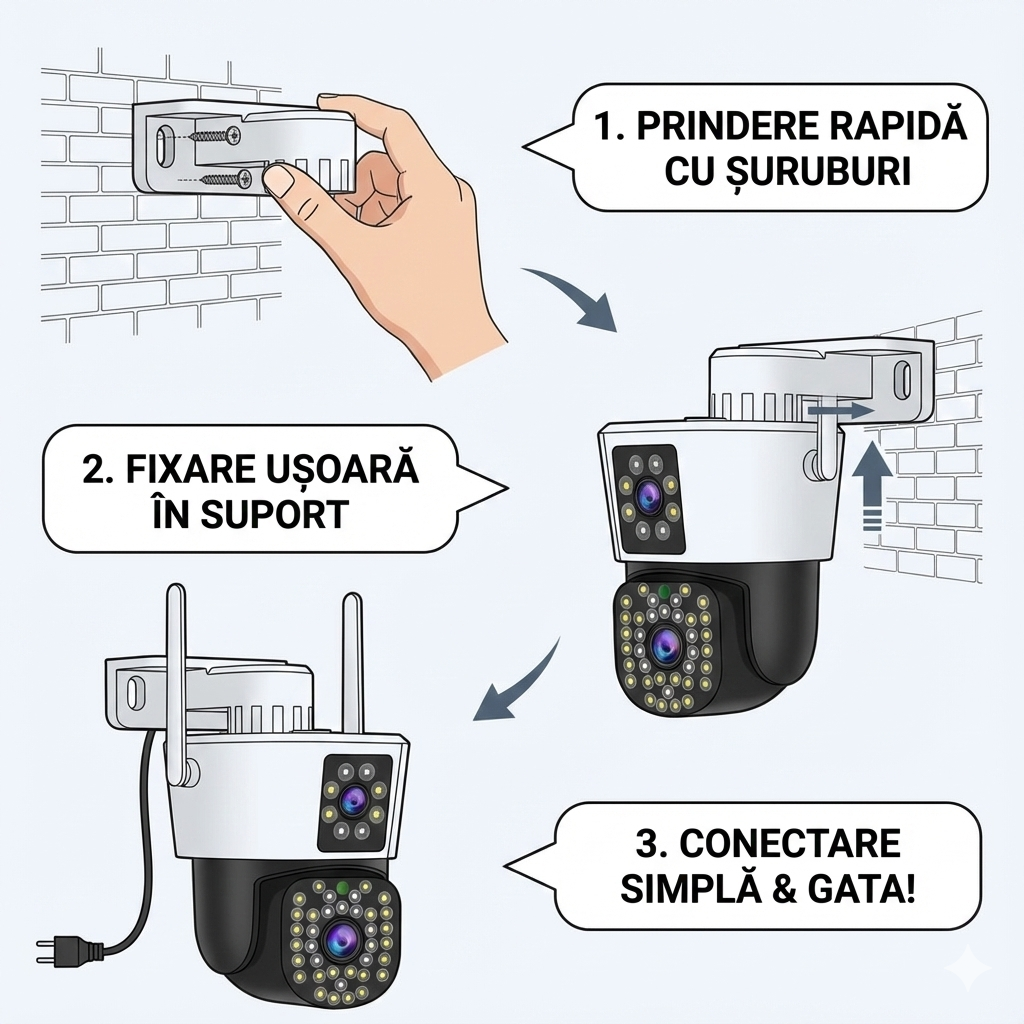 Camera de Supraveghere Dubla Wifi Jortan 8293QJ, 6 Megapixeli, 44 PIR LED, Smart Tracking, Aplicatie YOOSEE