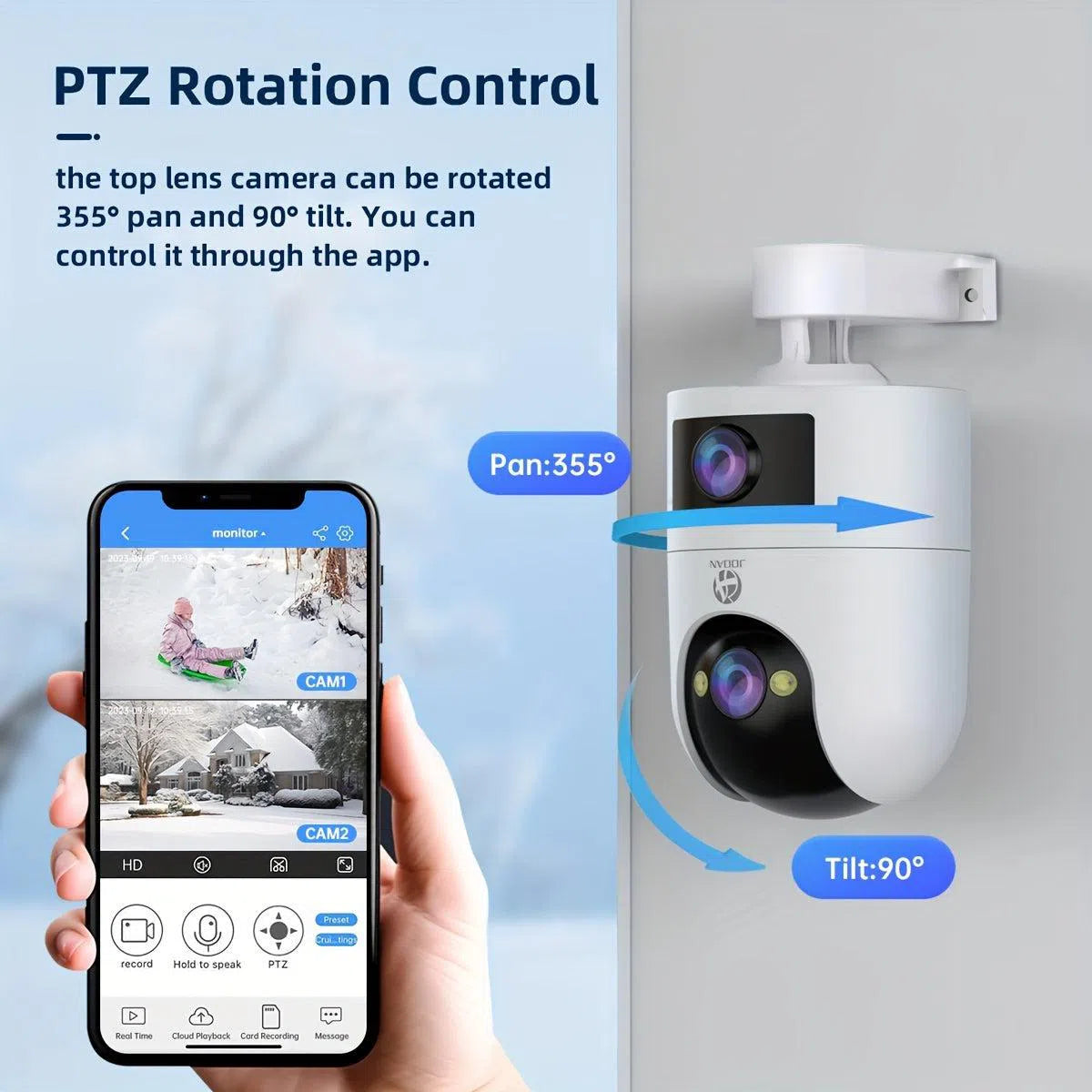 Cameră de Supraveghere JOOAN 4K PTZ cu Două Lentile – WiFi 5G, Video 1296p, Audio Bidirecțional