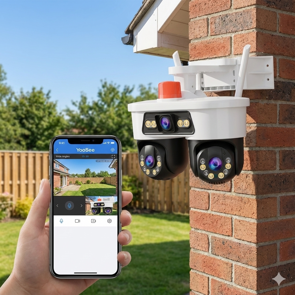 Camera de Supraveghere Tripla Jortan 8 Wifi, 9 Megapixeli, Rezolutie 2K, Night Color, Smart Tracking, Alarma