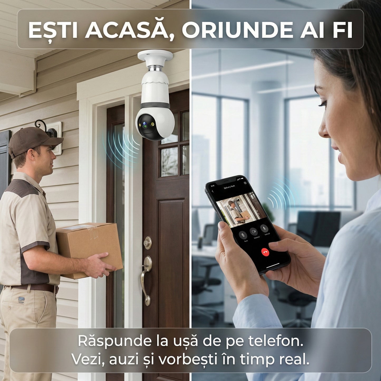 Cameră de Supraveghere Wireless Tip Bec 3MP cu Card 32GB Inclus, Rotație 360°, Night Vision și Aplicație Mobilă