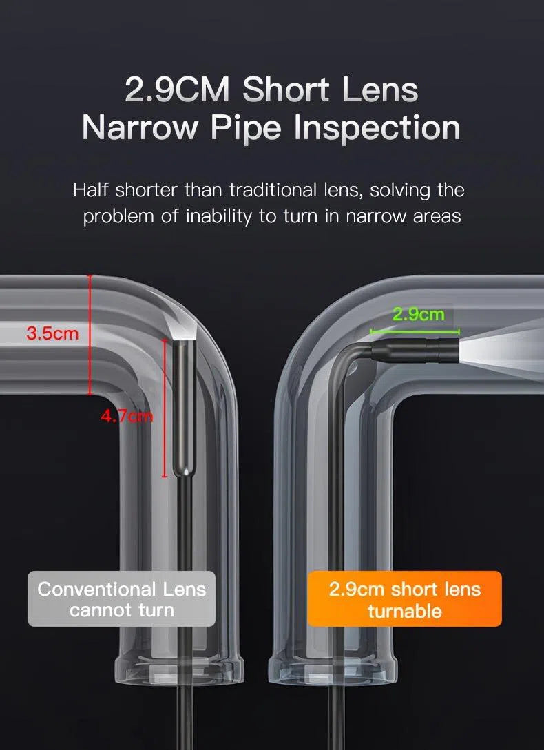 Cameră de inspecție endoscopică impermeabilă IP67, cu ecran IPS HD și cablu semi-rigid 1/5/10 m - ideală pentru canalizare