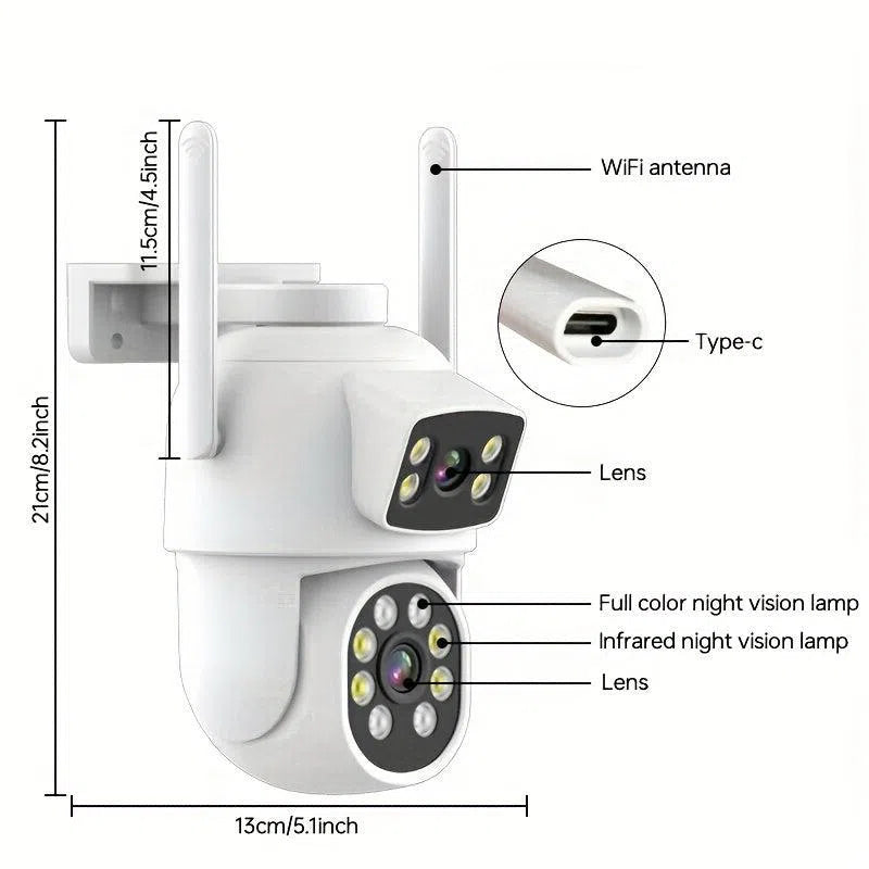 Cameră de securitate cu două lentile de 4MP, vedere panoramică 360°, suport WiFi 2.4G și 5G