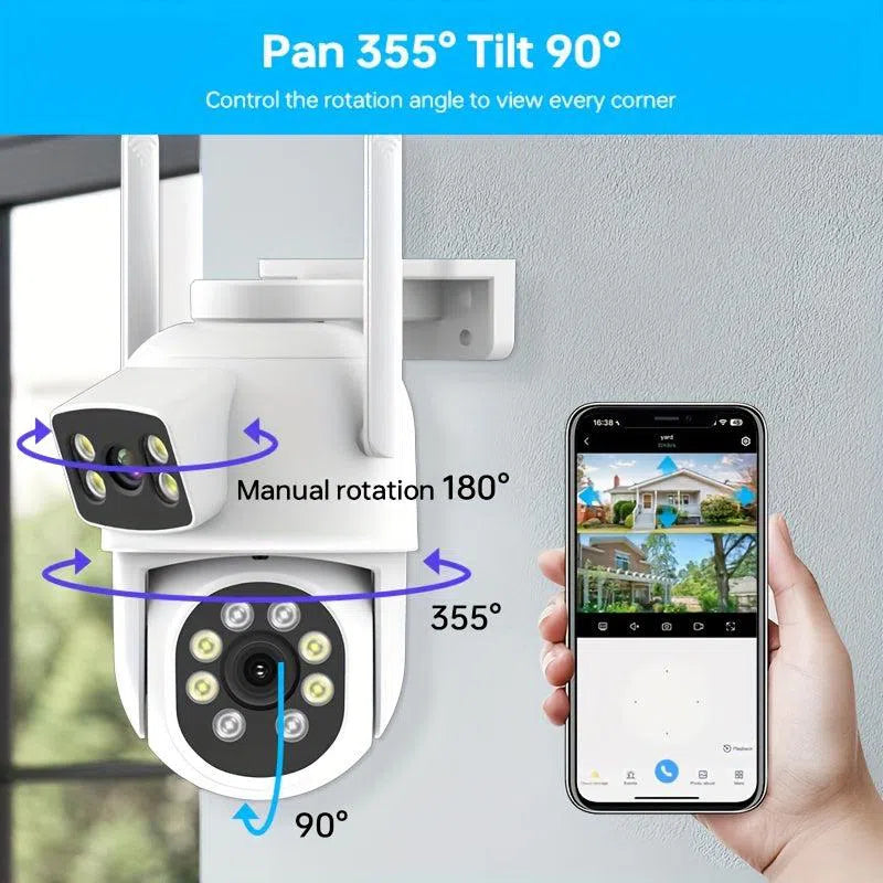 Cameră de securitate cu două lentile de 4MP, vedere panoramică 360°, suport WiFi 2.4G și 5G