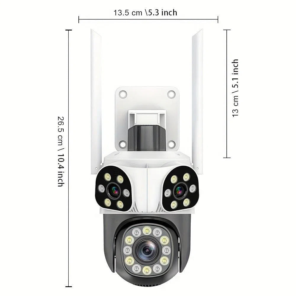 Cameră de securitate exterioară WIFI, 12MP Ultra HD, cu trei lentile și tehnologie PTZ