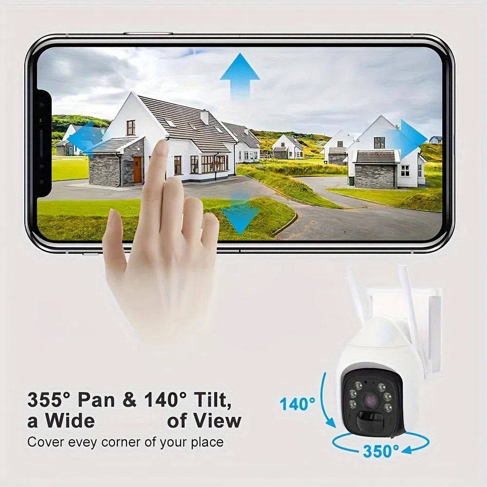 Camera de securitate solara wireless pentru exterior, 5MP 2K, Pan Tilt 360° cu baterie de 10,000mAh