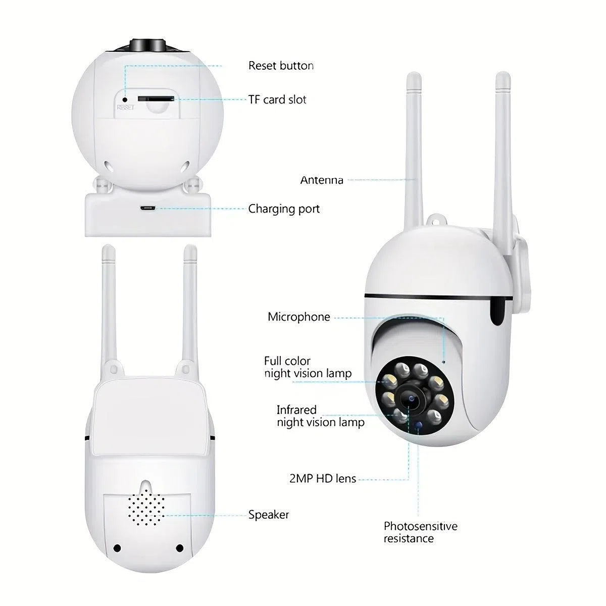 Cameră wireless de securitate cu vedere de noapte colorată completă, 1080p HD, audio bidirecțional, pan/tilt/zoom