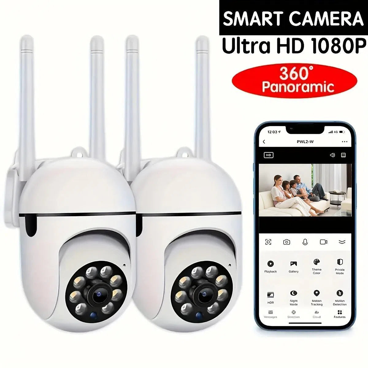 Cameră wireless de securitate cu vedere de noapte colorată completă, 1080p HD, audio bidirecțional, pan/tilt/zoom