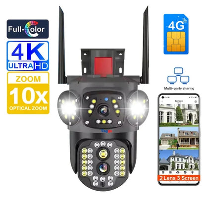 Camera de supraveghere WIFI/4G Zoom 10X, 3 Ecrane, Rezolutie 4K, Detectie umana, Urmarire automata, IP66