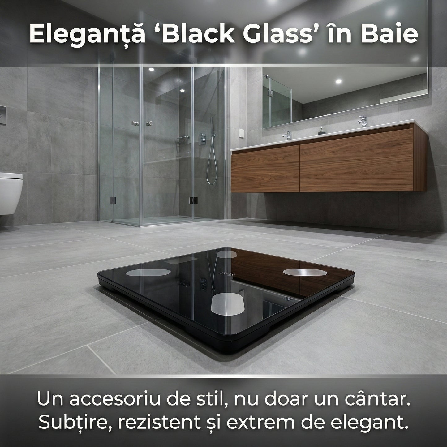 Cântar Corporal Smart Digital cu Bluetooth, Sticlă Securizată, Monitorizare prin Aplicație, Capacitate 180kg, Negru