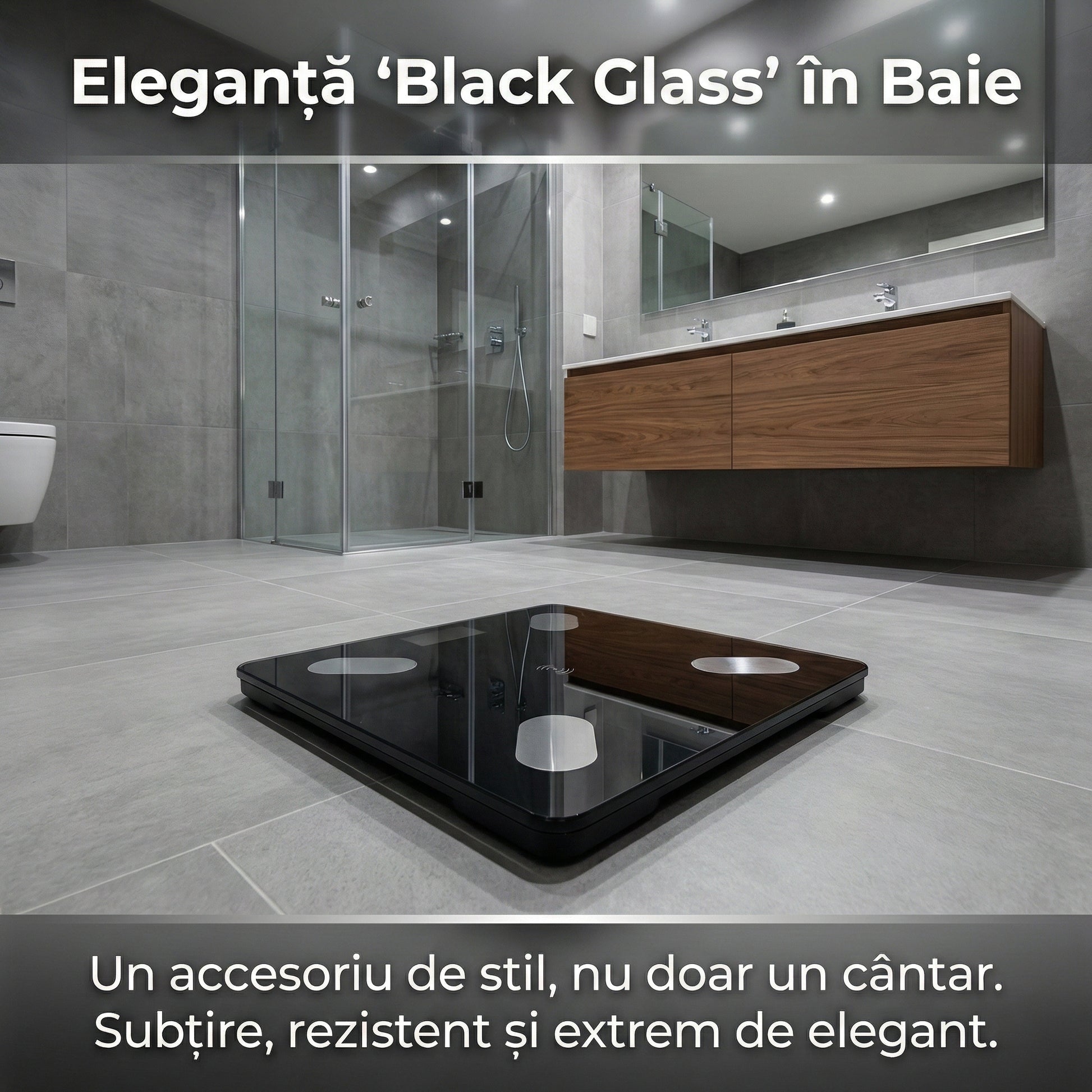 Cântar Corporal Smart Digital cu Bluetooth, Sticlă Securizată, Monitorizare prin Aplicație, Capacitate 180kg, Negru