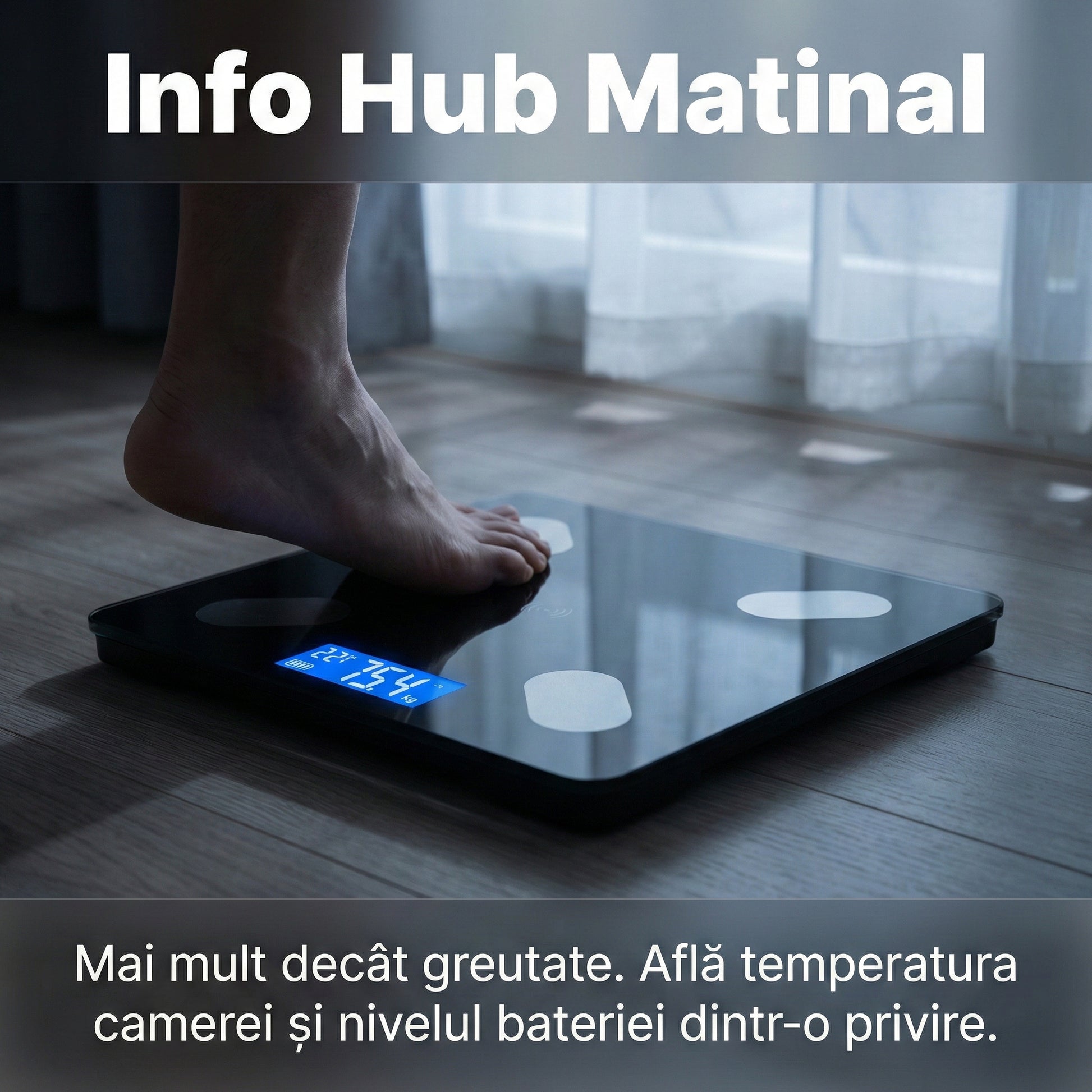 Cântar Corporal Smart Digital cu Bluetooth, Sticlă Securizată, Monitorizare prin Aplicație, Capacitate 180kg, Negru