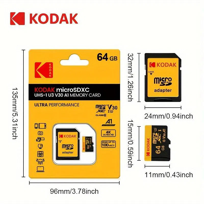 Card de Memorie KODAK MicroSDXC UHS-I U3 V30 A1 - 32GB/64GB/128GB/256GB, Compatibil 4K Ultra HD