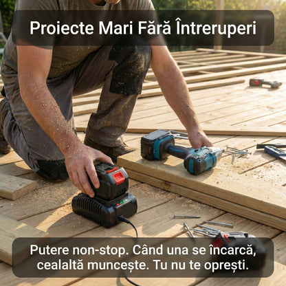 Cheie de Impact Electrică Brushless 48V, Compatibilă Makita, 2 Acumulatori, LED, Trusă Accesorii Inclusă, Turcoaz