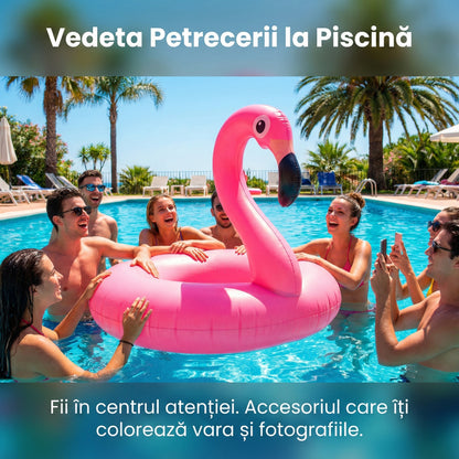 Colac Gonflabil Gigant Flamingo 120cm, Pentru Adulți și Copii, PVC Rezistent, Susține 136kg, Roz