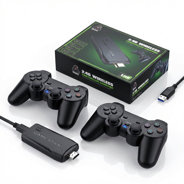 Consolă Retro Game Stick Lite 4K Ultra HD cu 10.000 Jocuri, 2 Controllere Wireless Reîncărcabile, Conectare HDMI, Negru
