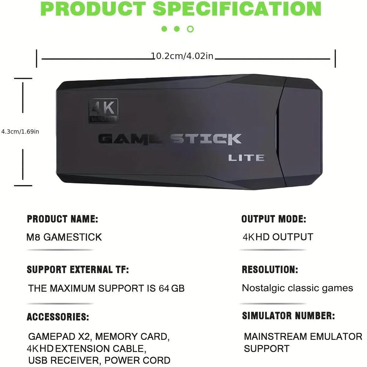 Consolă de jocuri retro Plug &amp; Play - Stick video portabil 3D cu controllere wireless duble și ieșire HDTV 4K