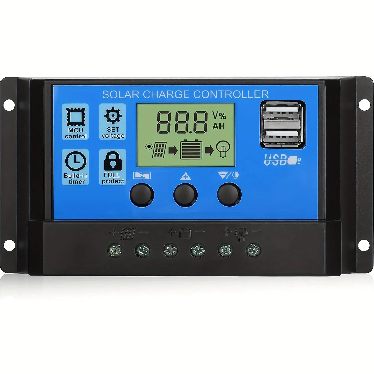 Controler Solar PWM 12V/24V cu Afișaj LCD și Regulator de Baterie - 1 Pachet, Port USB Dublu