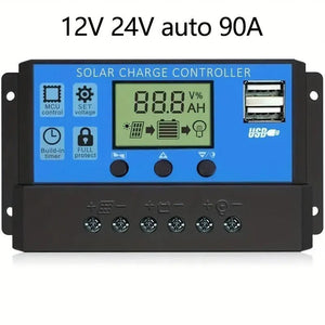 Controler de Încărcare Solară 12V/24V cu Afișaj LCD - Regulator pentru Baterie cu Port USB (10A/30A/50A/70A/90A/100A)