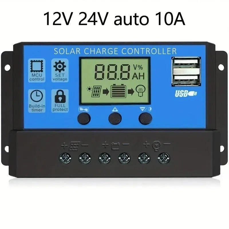 Controler de Încărcare Solară 12V/24V cu Afișaj LCD - Regulator pentru Baterie cu Port USB (10A/30A/50A/70A/90A/100A)