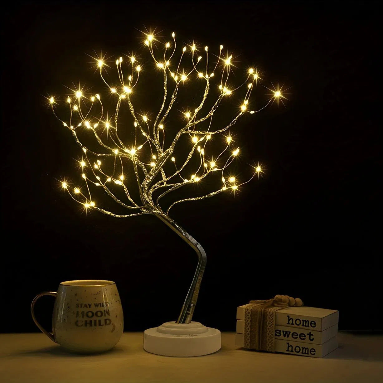 Copac Bonsai Led de Masă 50,8 cm cu 108 LED-uri – Lampă Decorativă Artificială cu Sârmă de Cupru, Alimentare USB/Baterie, Alb Cald