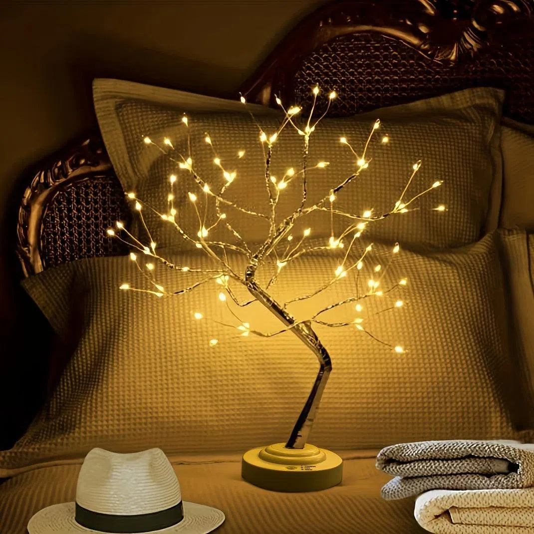 Copac Bonsai Led de Masă 50,8 cm cu 108 LED-uri – Lampă Decorativă Artificială cu Sârmă de Cupru, Alimentare USB/Baterie, Alb Cald