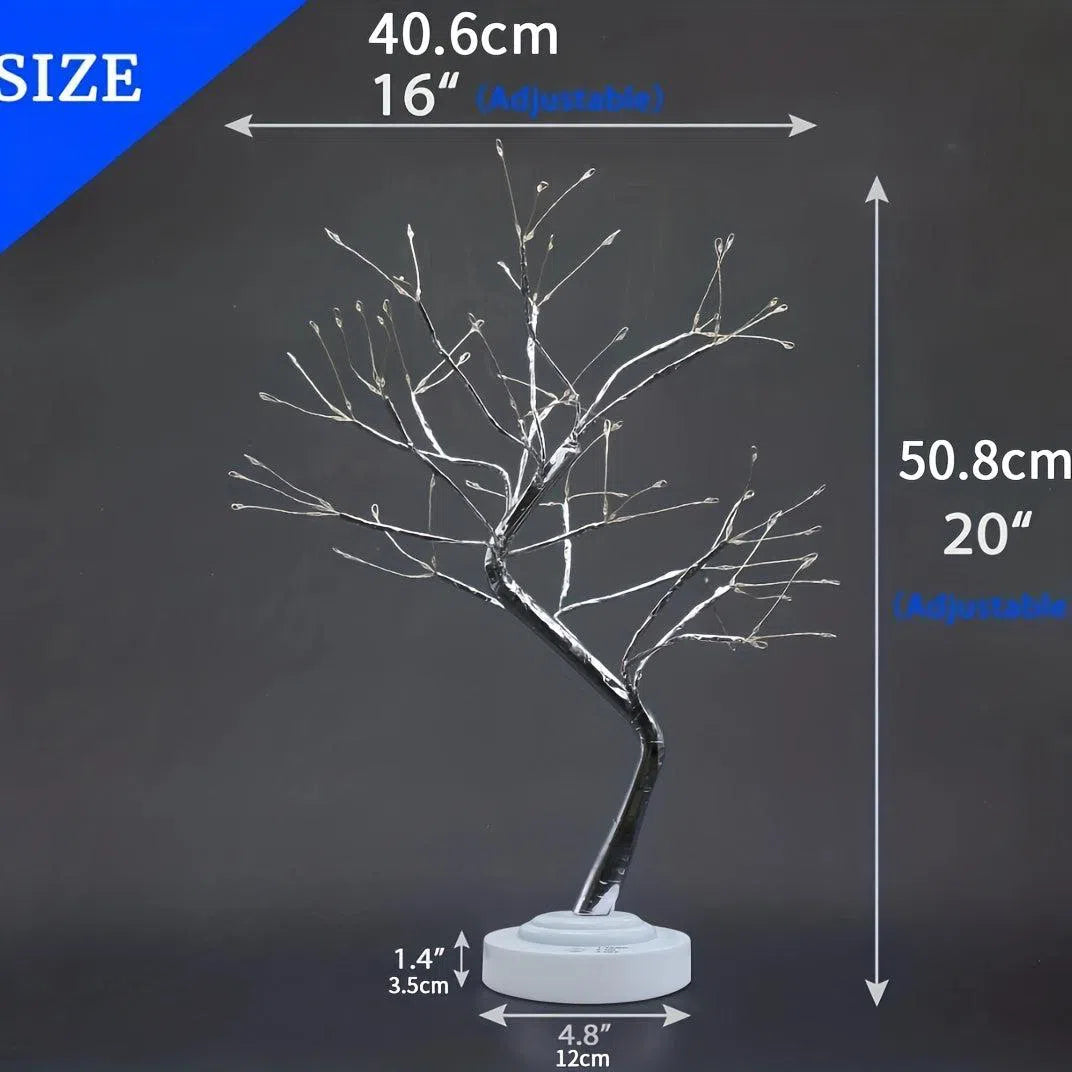 Copac Bonsai Led de Masă 50,8 cm cu 108 LED-uri – Lampă Decorativă Artificială cu Sârmă de Cupru, Alimentare USB/Baterie, Alb Cald