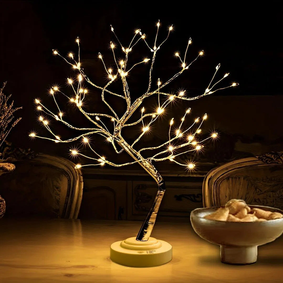 Copac Bonsai Led de Masă 50,8 cm cu 108 LED-uri – Lampă Decorativă Artificială cu Sârmă de Cupru, Alimentare USB/Baterie, Alb Cald