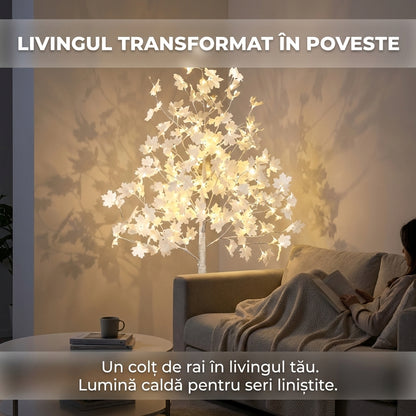 Copac Decorativ Artar Alb 180 cm cu LED-uri, Lumină Caldă, Design Realist pentru Interior și Grădină