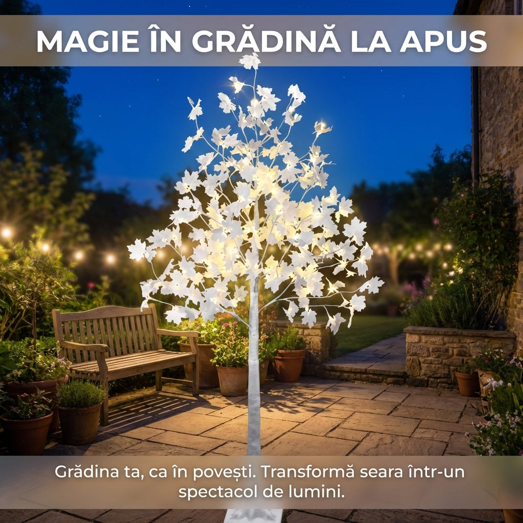 Copac Decorativ Artar Alb 180 cm cu LED-uri, Lumină Caldă, Design Realist pentru Interior și Grădină