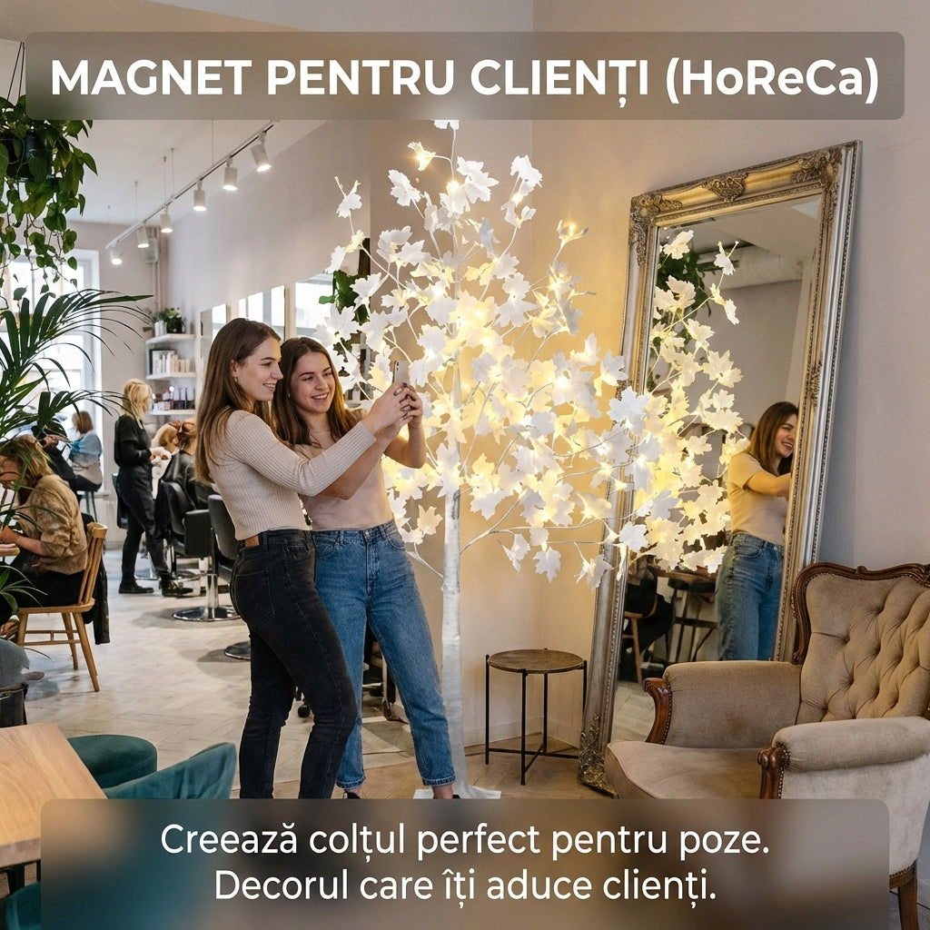 Copac Decorativ Artar Alb 180 cm cu LED-uri, Lumină Caldă, Design Realist pentru Interior și Grădină