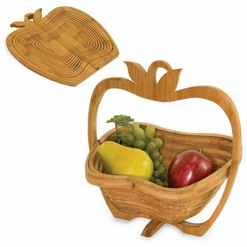 Coș de Fructe Pliabil din Bambus în Formă de Măr, Design Modern, 3 Straturi