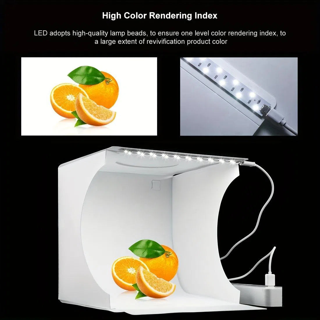 Cutie de lumină foto PULUZ, studio portabil cu iluminare LED și 6 fundaluri colorate