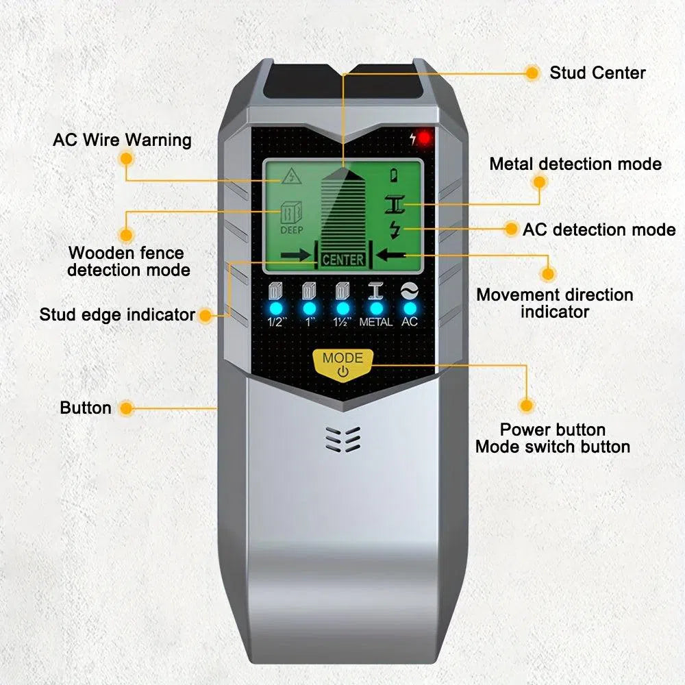 Detector electronic de perete 5 în 1 - multifuncțional, portabil, pentru metale și lemn