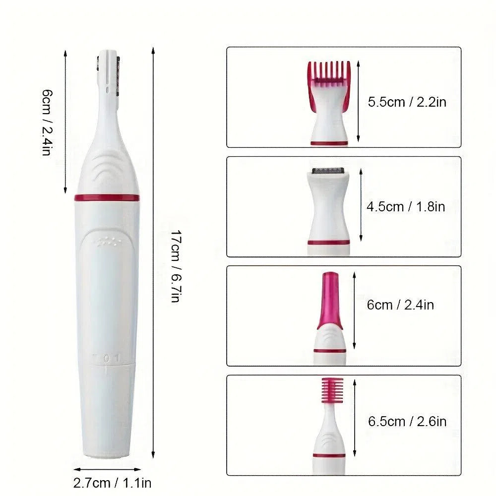 Epilator electric 5 în 1 pentru femei - trimmer pentru bikini, sprâncene și aparat de ras, fără baterii