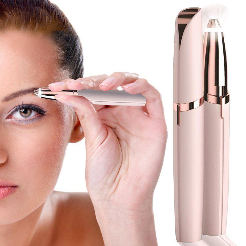 Epilator facial portabil cu lumină LED, Flawless Brows, Alb/Roz