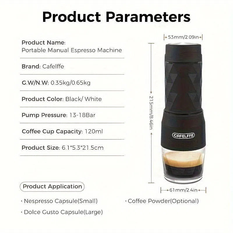 Espressor portabil 3 în 1 - compatibil cu capsule Nespresso, Dolce Gusto și cafea măcinată, ideal pentru acasă și călătorii