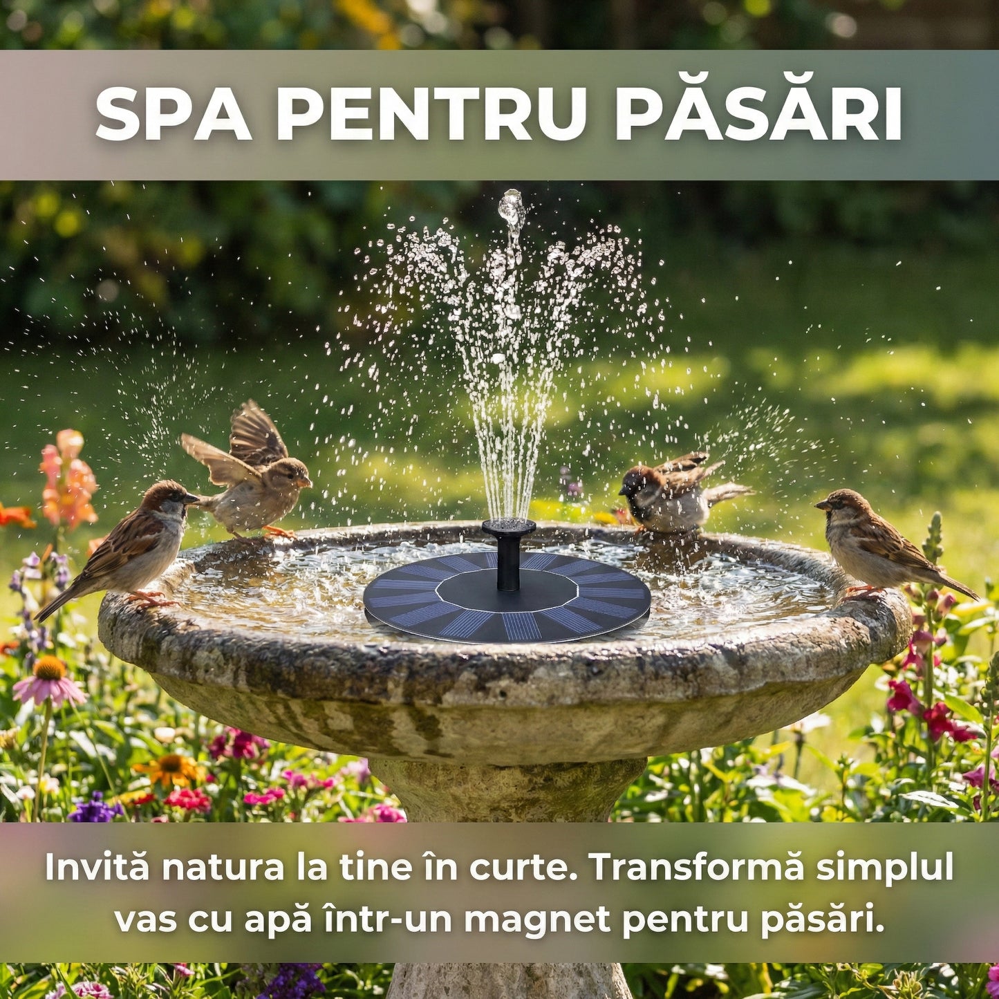 Fântână Solară Artezină Flotantă pentru Grădină și Iaz, Pompă Automată 1.4W, Diametru 16cm, Negru